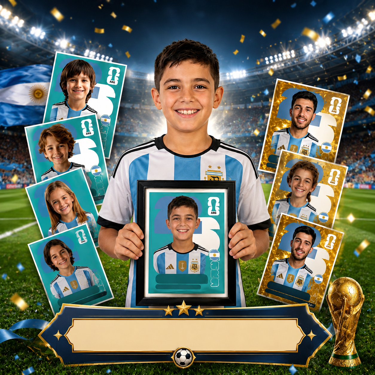 Plantilla Editable en Canva de figurita Mundial 2026 Argentina